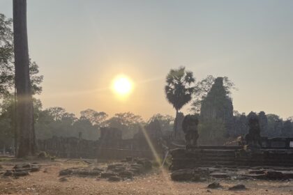Zachód słońca bayon Siem Reap