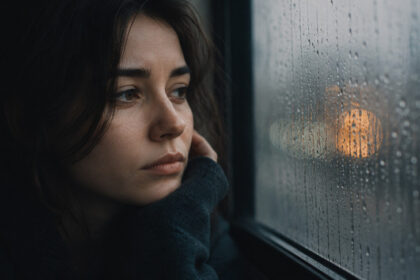 Thoughtful person looking through a window while reflecting on relationships
