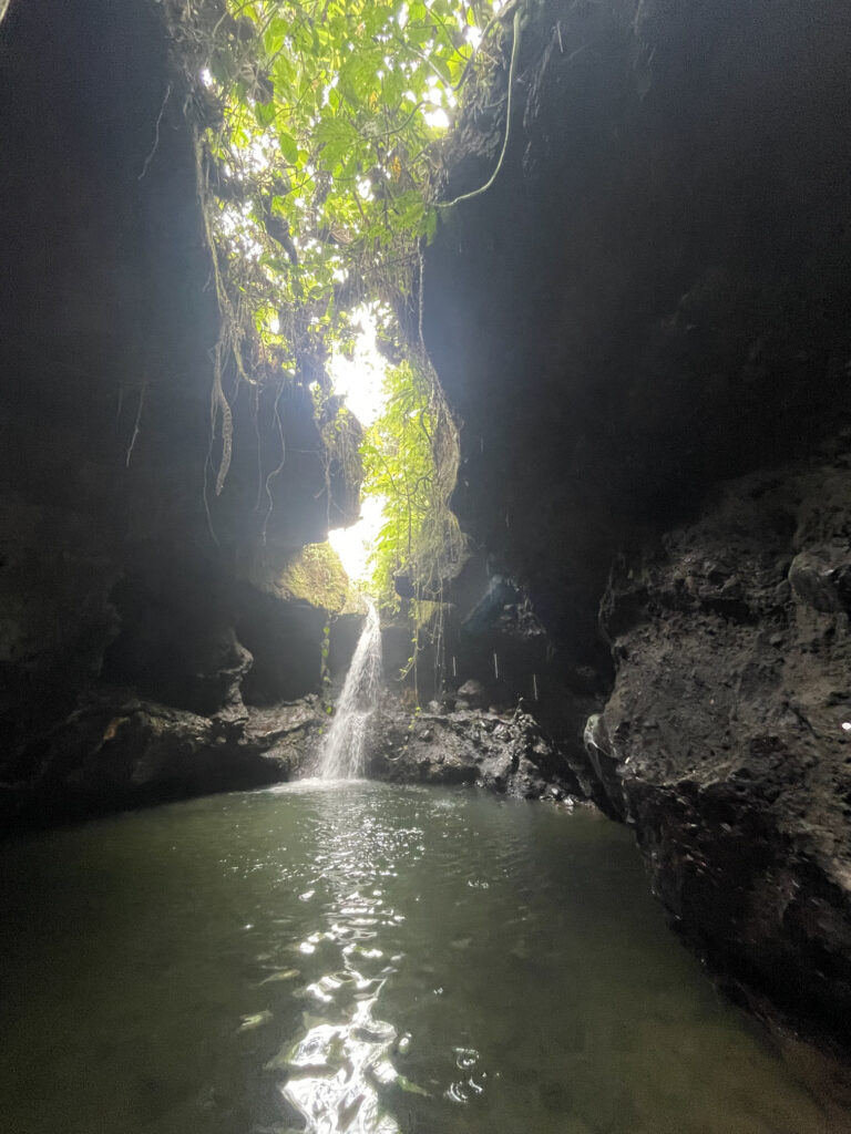 Air Sarang Walet ukryty wodospad w skalnym kanionie na Lombok.